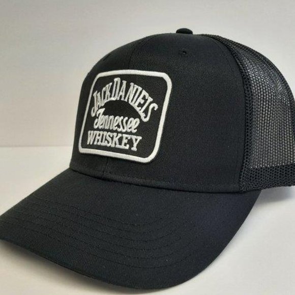 Jack Daniels Whiskey Retro Trucker JD Snapback Cap Hat Black Embroidered Patch - Picture 2 of 4